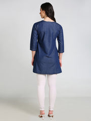 Denim  Solid DMC Kurta Patti Dori Round Neck Kurti