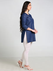 Denim  Solid DMC Kurta Patti Dori Round Neck Kurti