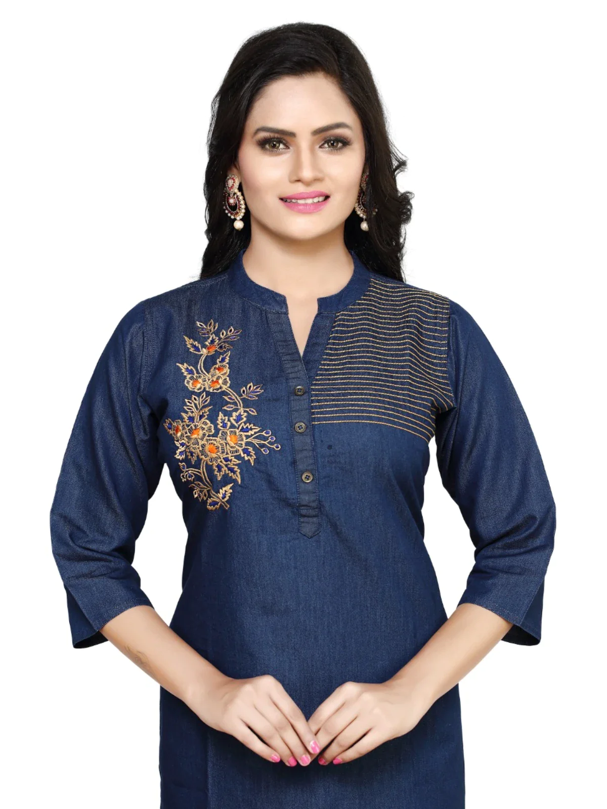 Blue Denim Embroidered Kurta