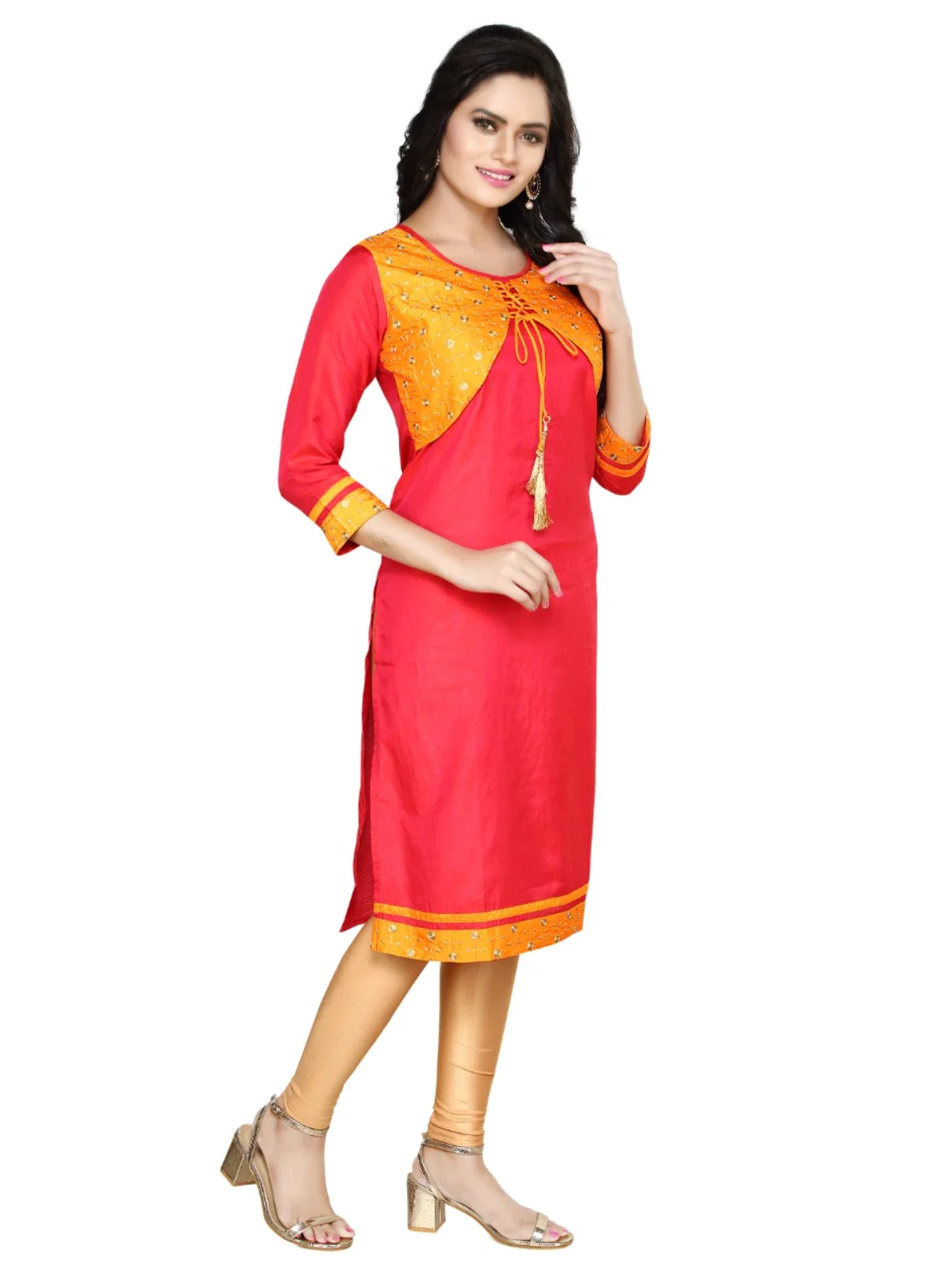 Red Embroided Straight South Silk Kurta
