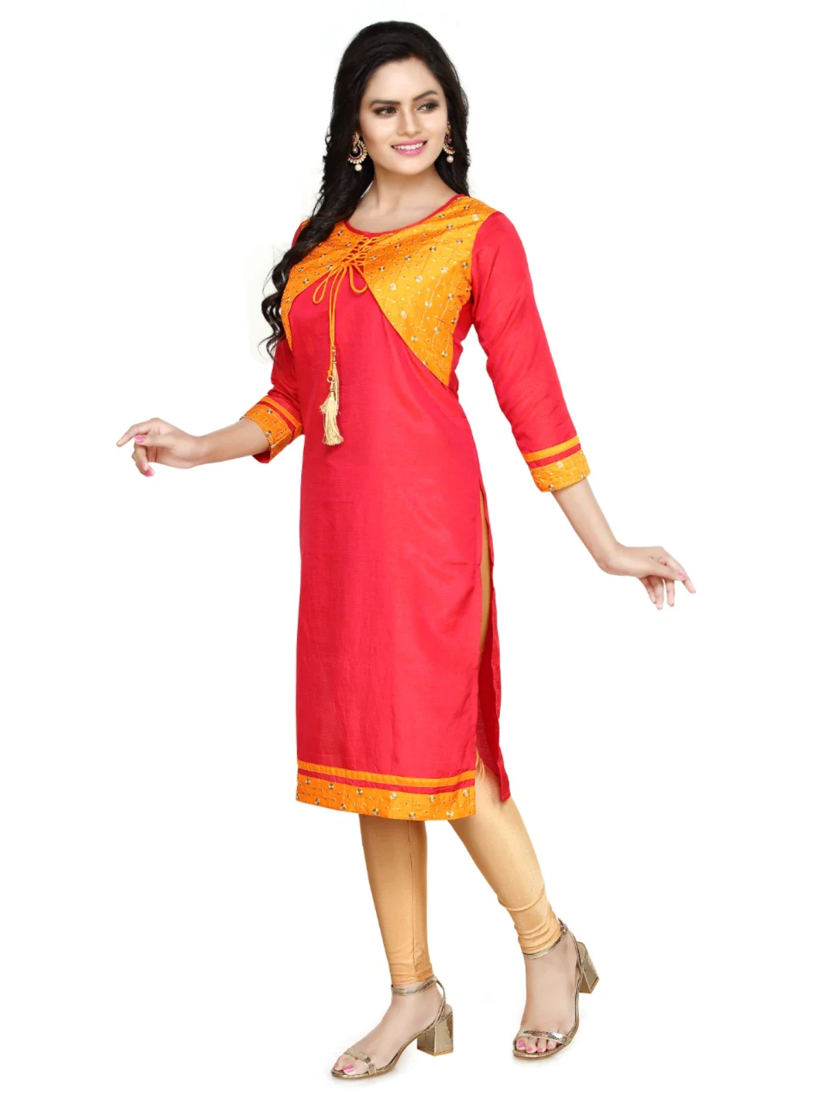 Red Embroided Straight South Silk Kurta