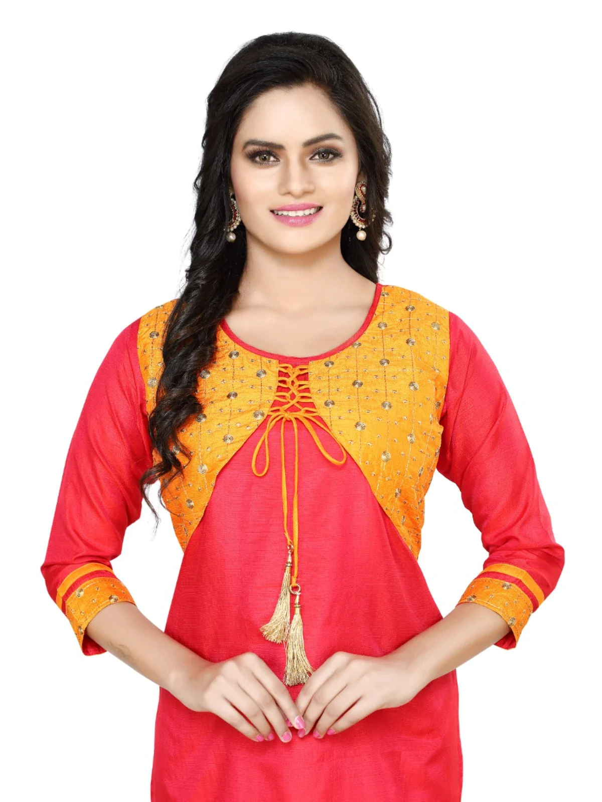 Red Embroided Straight South Silk Kurta