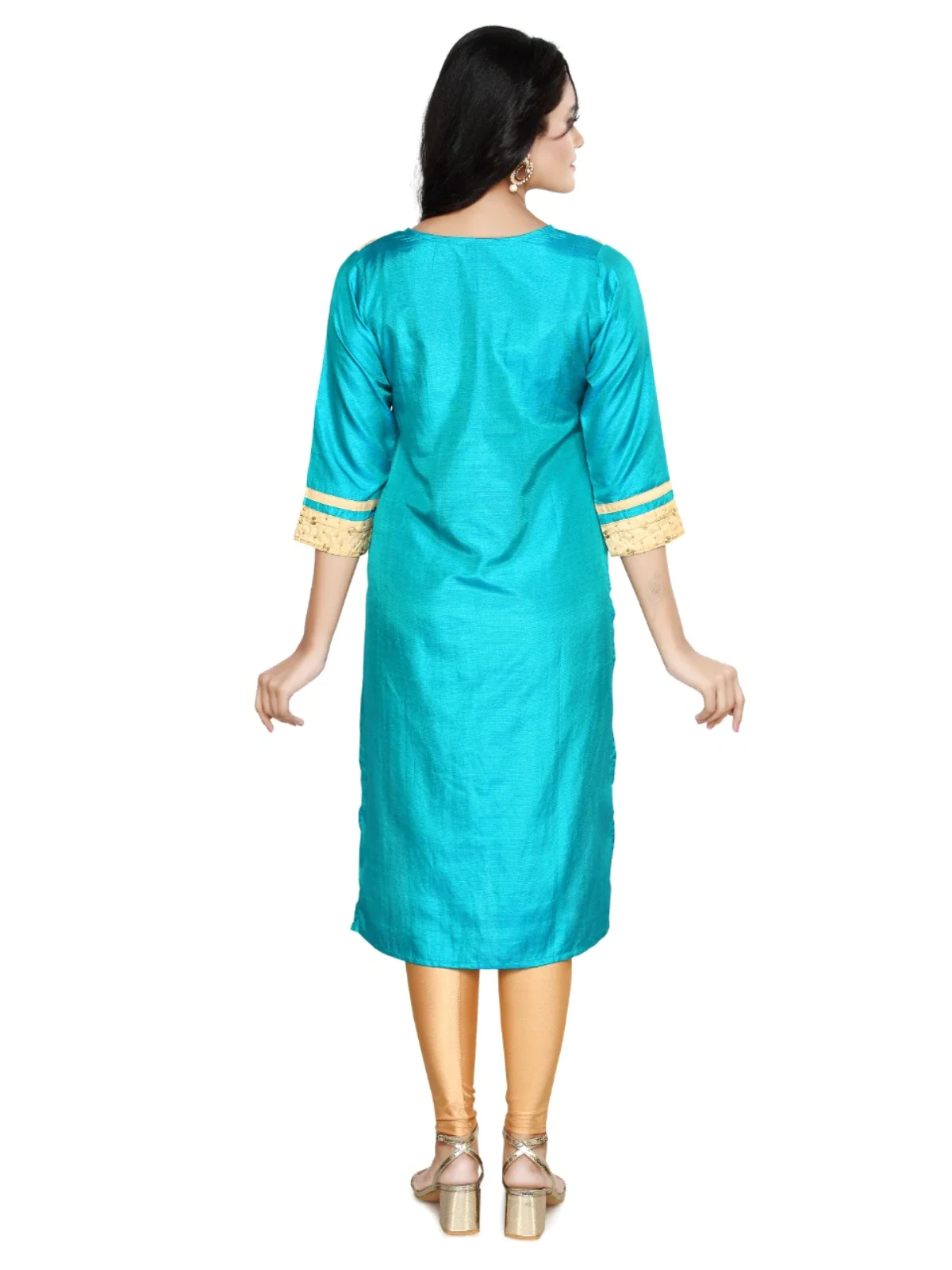 Rama Green Embroided Straight South Silk Kurta