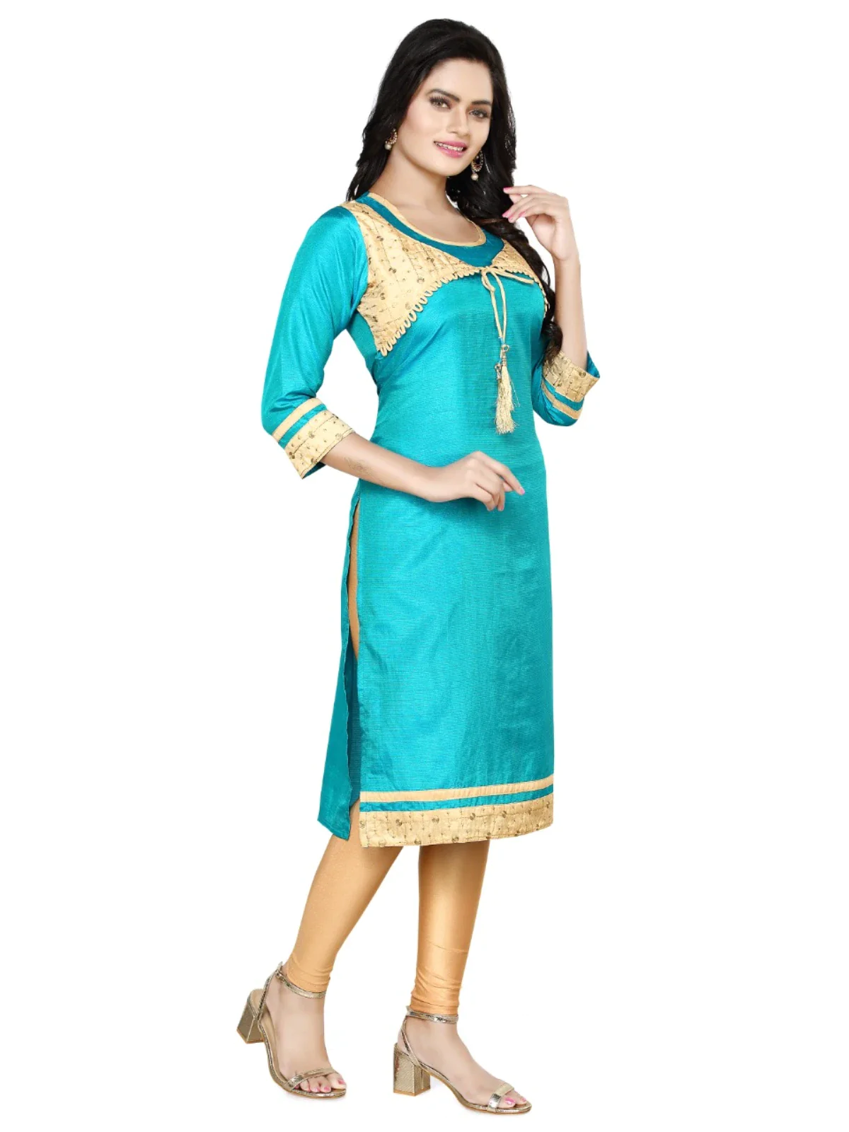 Rama Green Embroided Straight South Silk Kurta