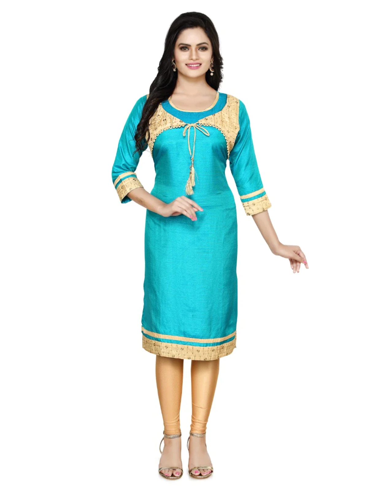 Rama Green Embroided Straight South Silk Kurta