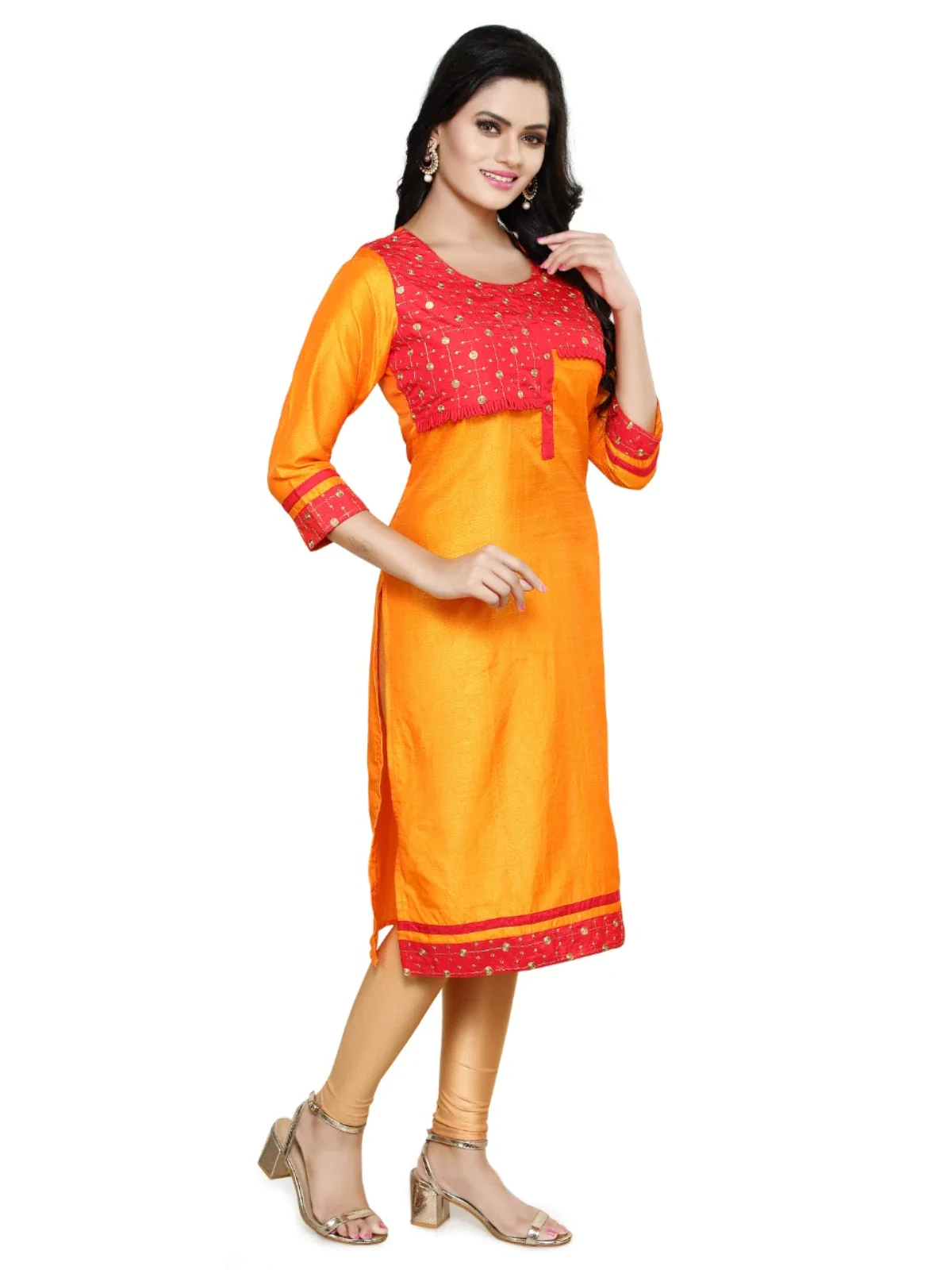 Straight Embroided Orange Kurta