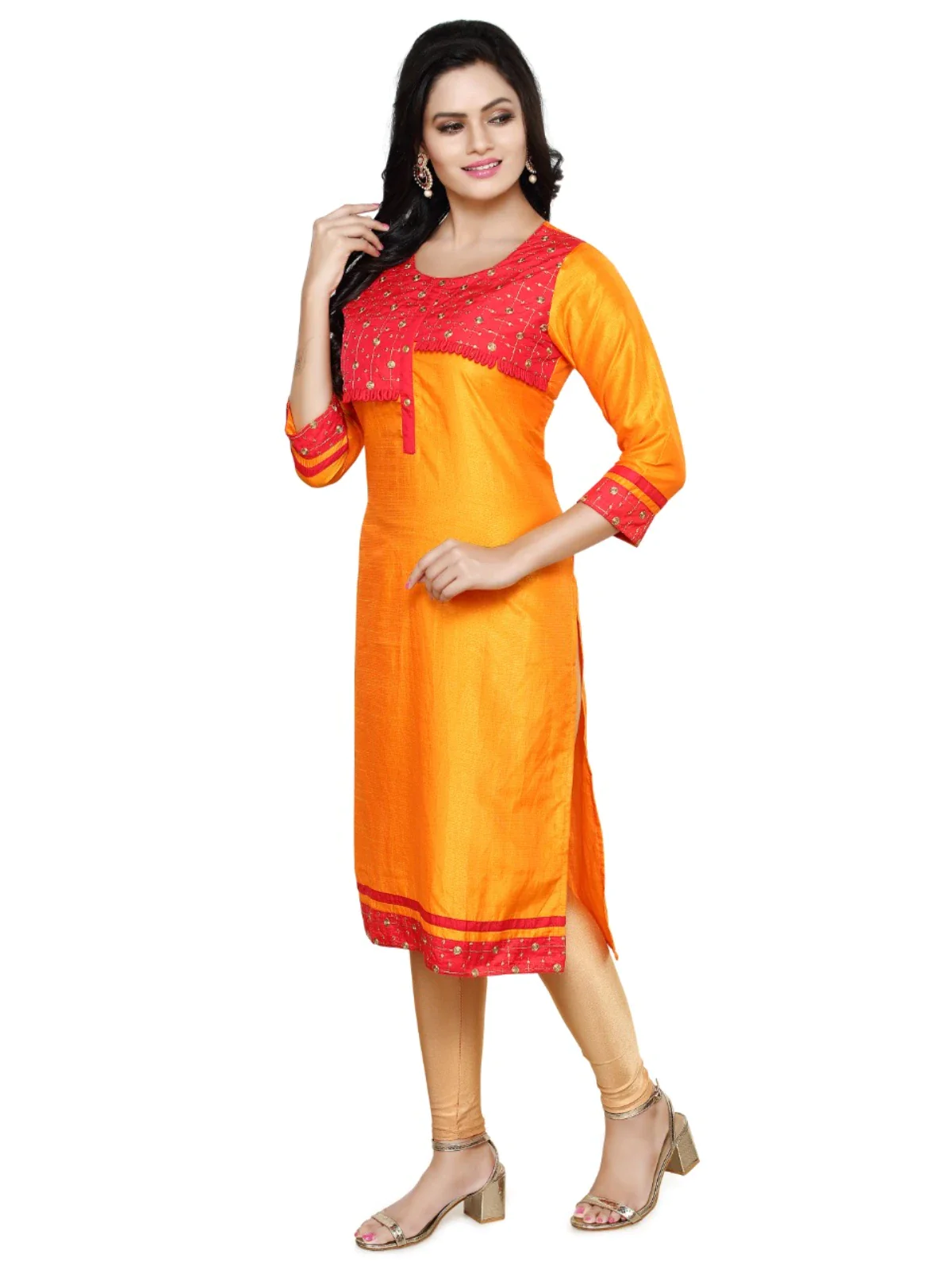 Straight Embroided Orange Kurta