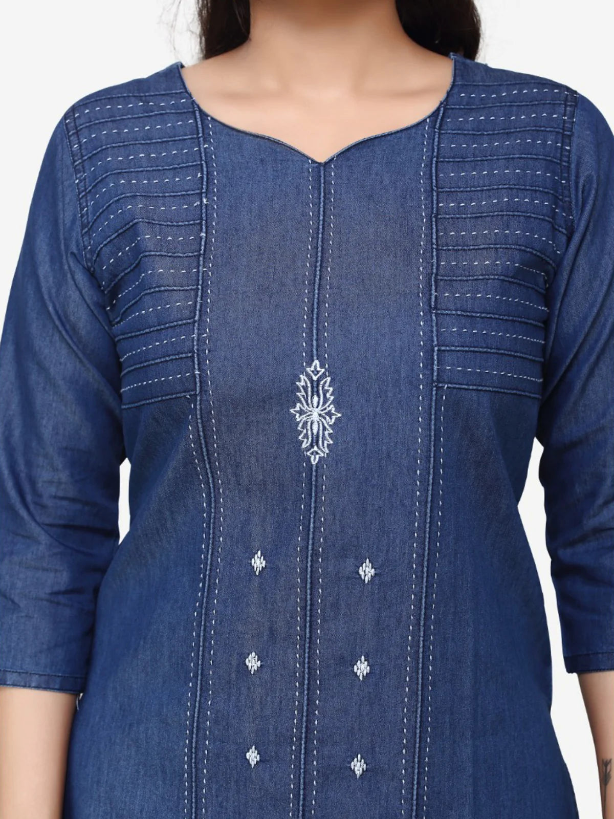 Blue Denim Embroidered Kurta