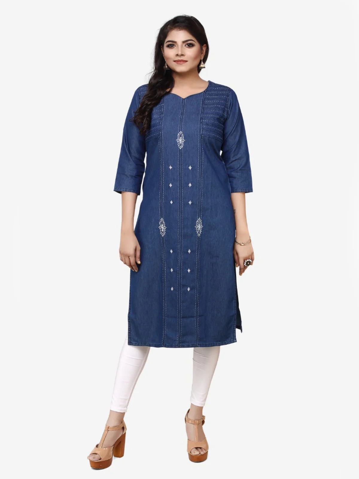 Blue Denim Embroidered Kurta