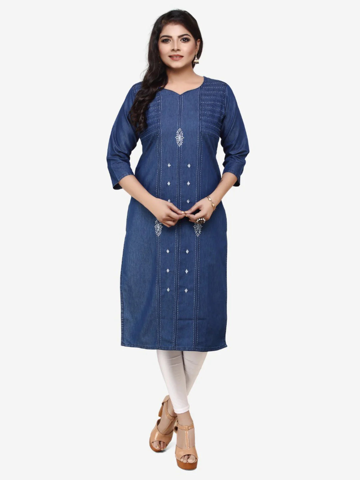 Blue Denim Embroidered Kurta