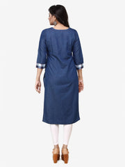 Blue Denim Embroidered Kurta