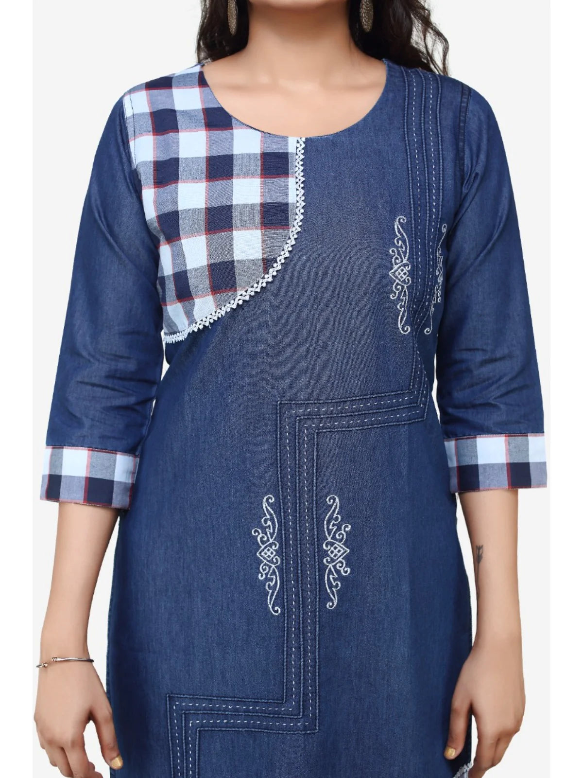 Blue Denim Embroidered Kurta