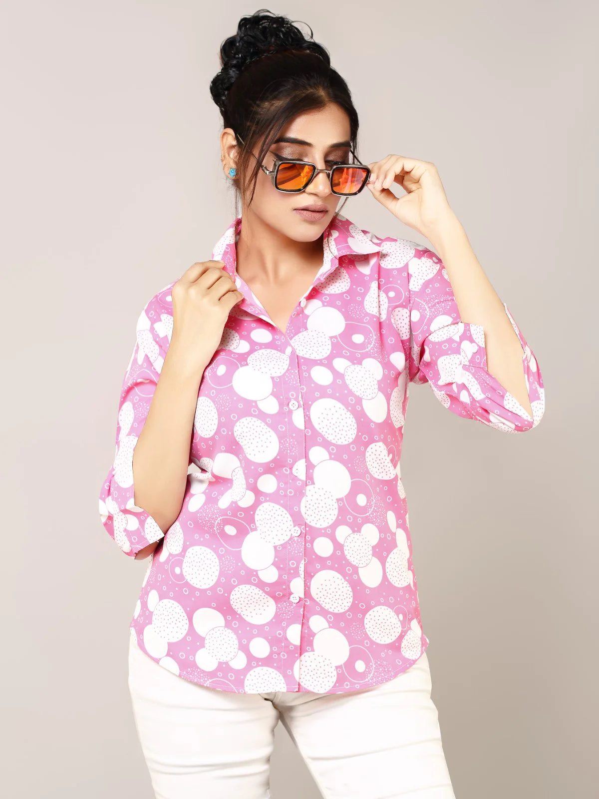Pink Cotton Printed Shirt