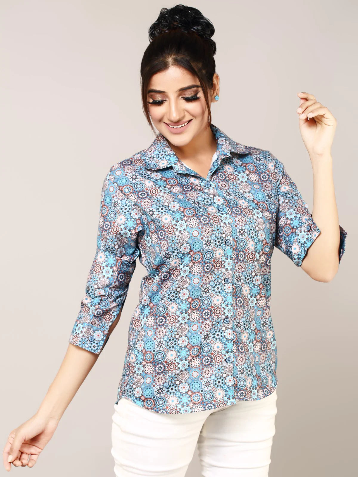 Multi color Cotton Straight Shirt