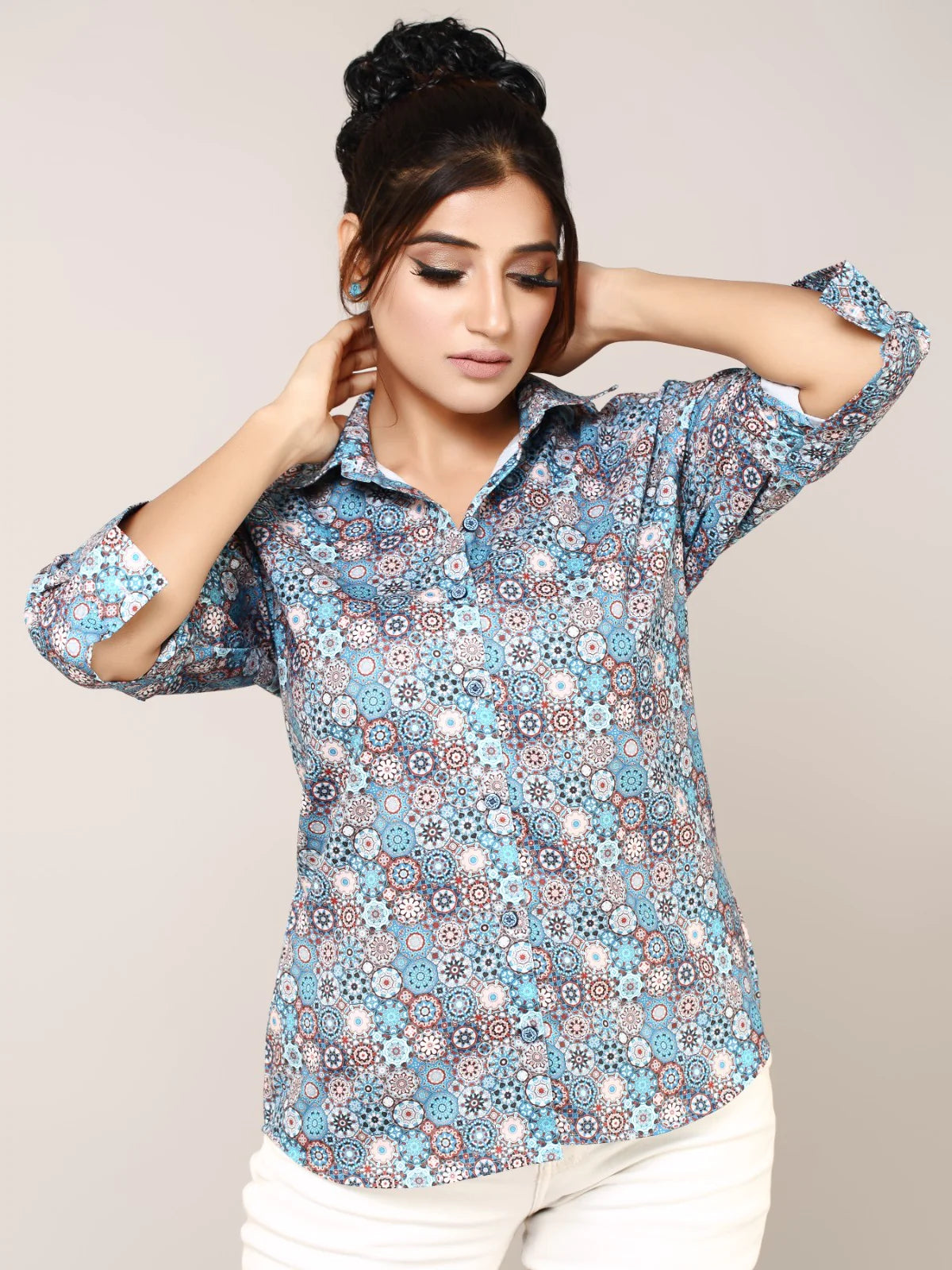 Multi color Cotton Straight Shirt