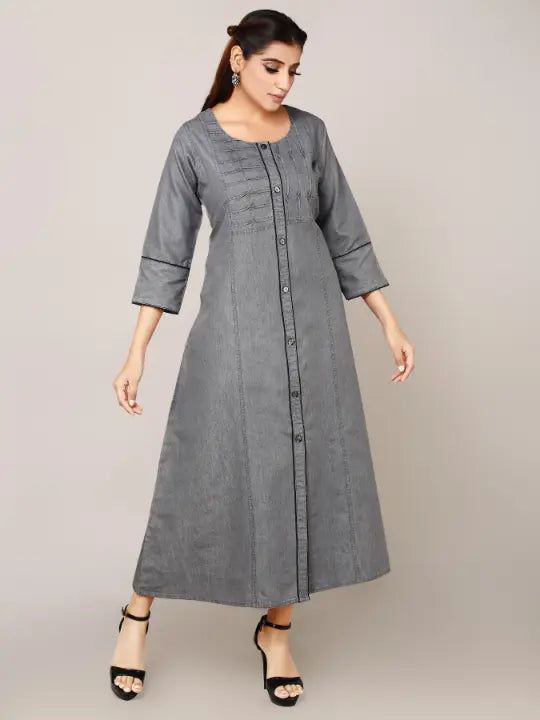 Grey Denim Straight Kurta