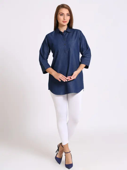 Blue Denim Straight Tunic Top
