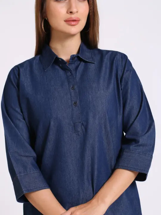 Blue Denim Straight Tunic Top