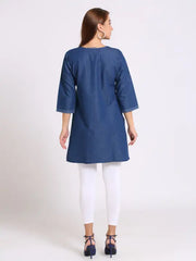 Blue Denim Embroidered Kurti