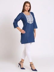 Blue Denim Embroidered Kurti