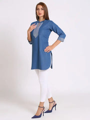 Blue Denim Embroidered Kurti